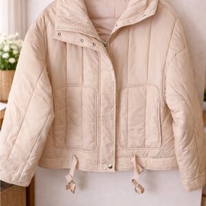 One Available | Khaki Puffer Jacket with Hood – Size S